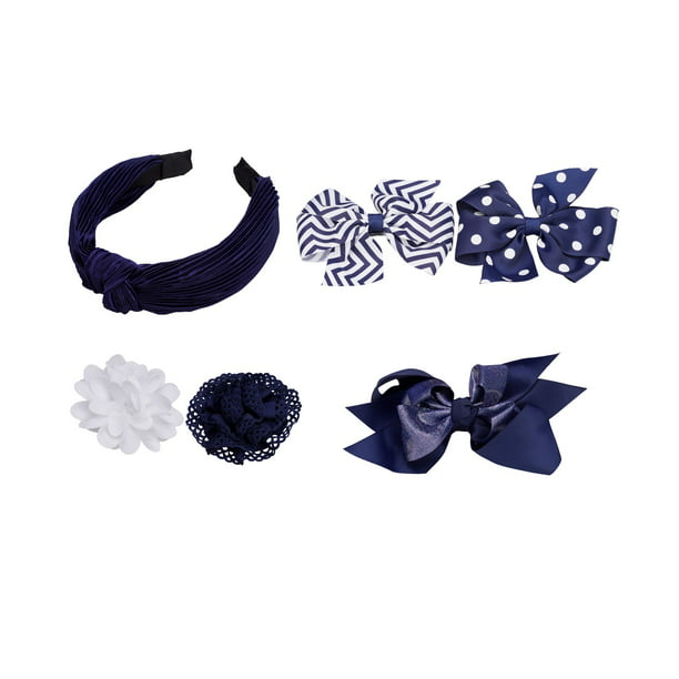 One Size 3-pack Navy Blue & White French Toast Kids School Uniform Bow Hair Clips and Headband 